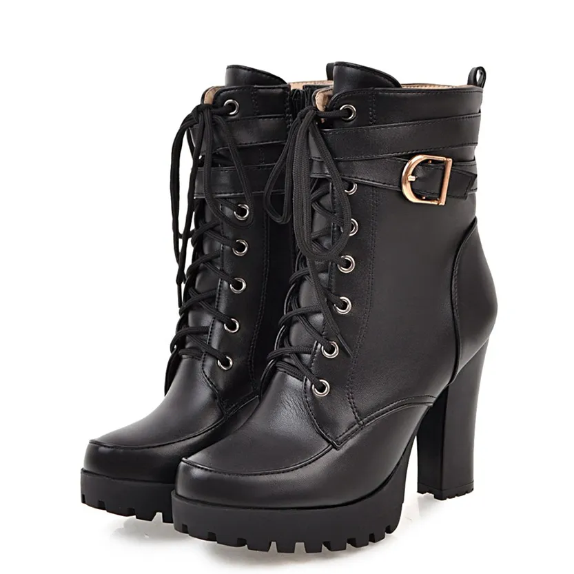 Funki Buys | Boots | Women's Block Heel Buckle Strap Ankle Boots