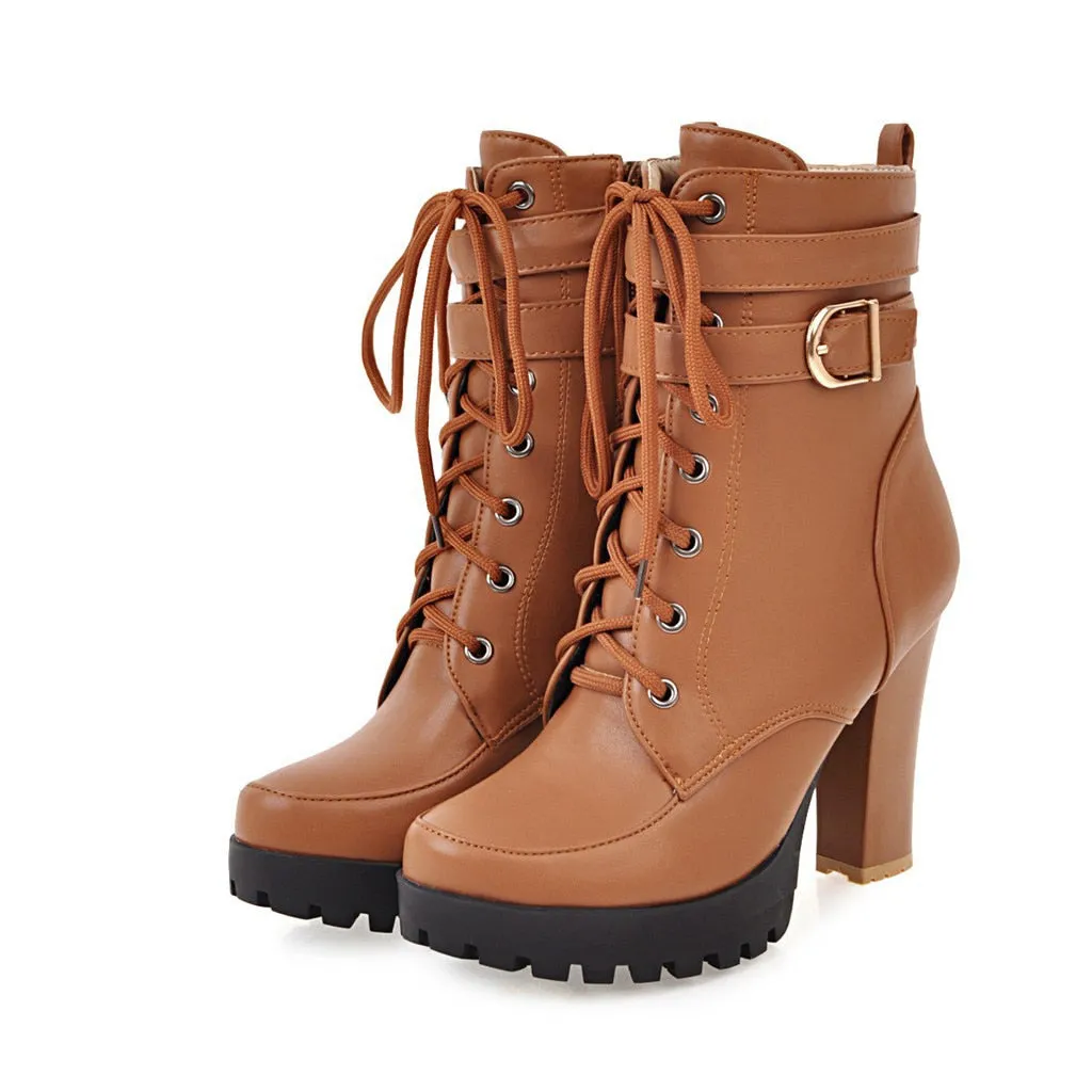 Funki Buys | Boots | Women's Block Heel Buckle Strap Ankle Boots