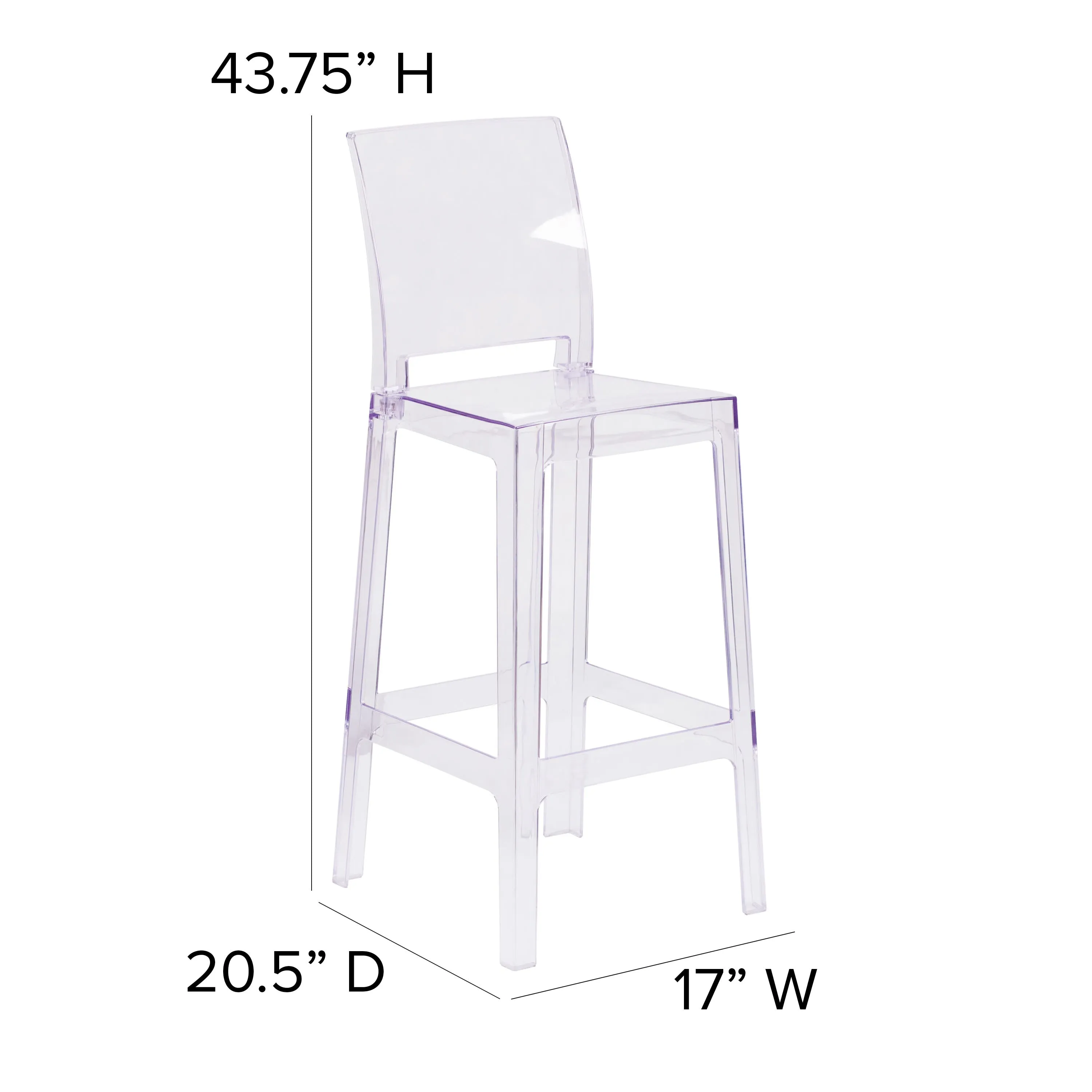 Ghost Barstool in Transparent Crystal with Square Back
