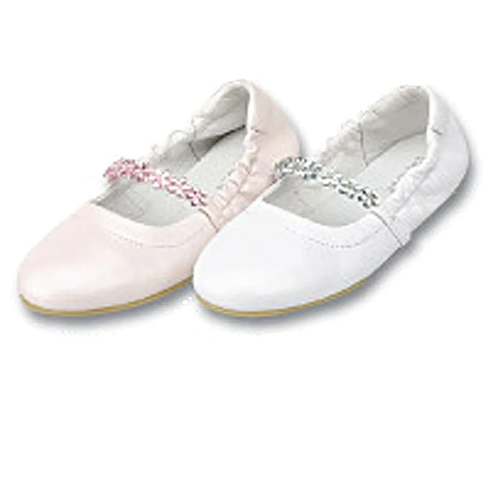 Girls White Jeweled Flower Slipper Dress Shoes 3 Kids