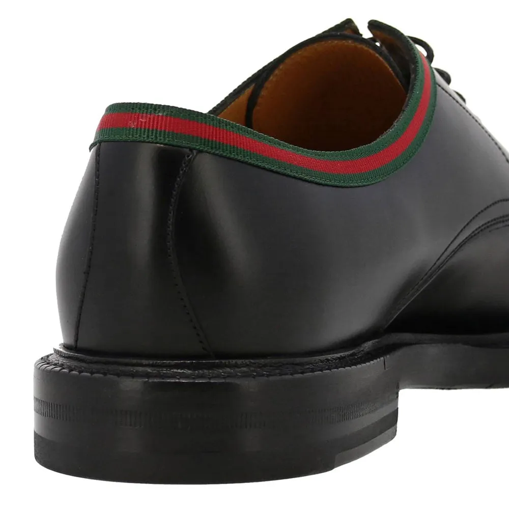 Gucci Men's Web Leather Derby Dress Shoes Black