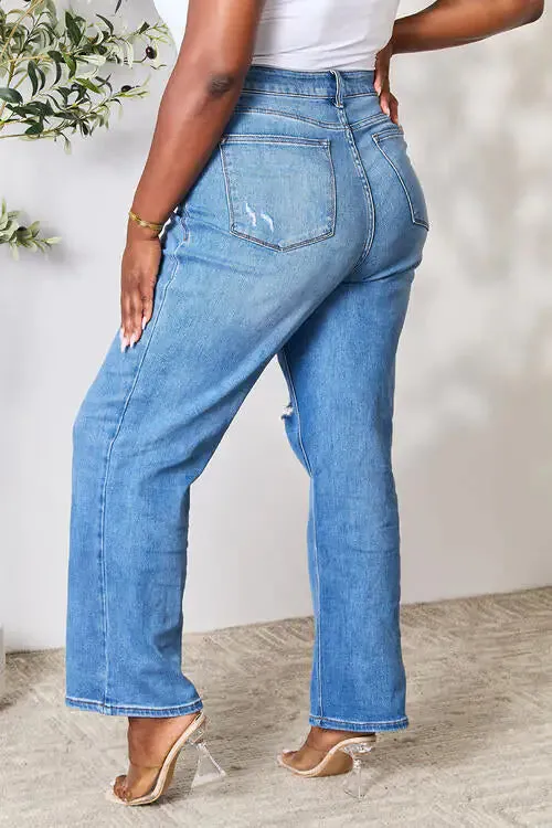 High Waist Distressed Jeans^