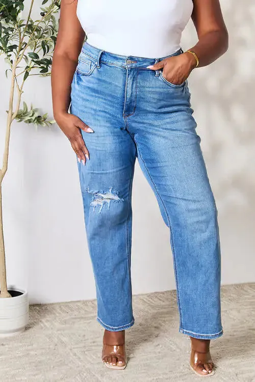 High Waist Distressed Jeans^
