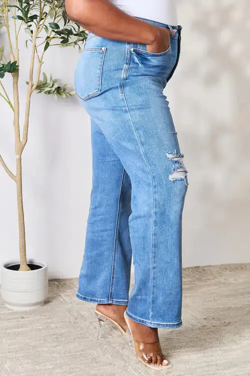 High Waist Distressed Jeans^