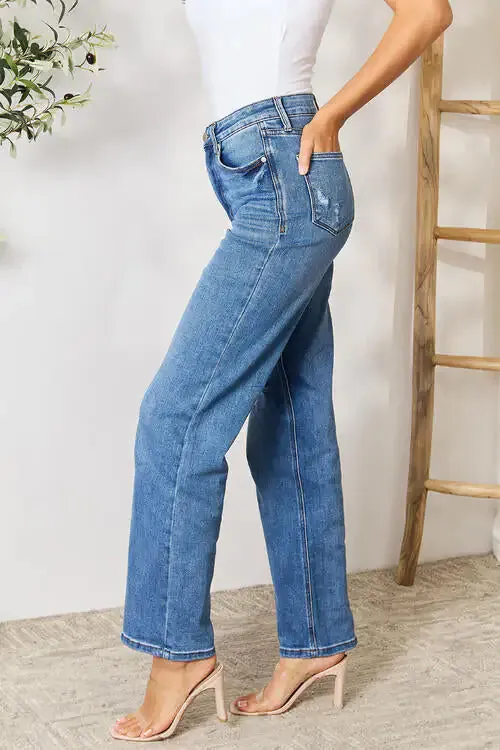 High Waist Distressed Jeans^