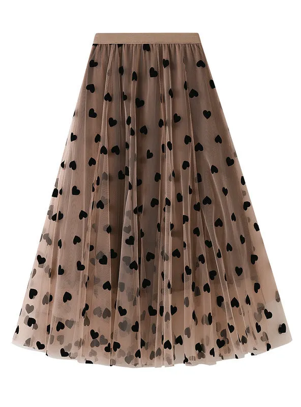 High Waist Fluffy Gauze Flocking Skirt