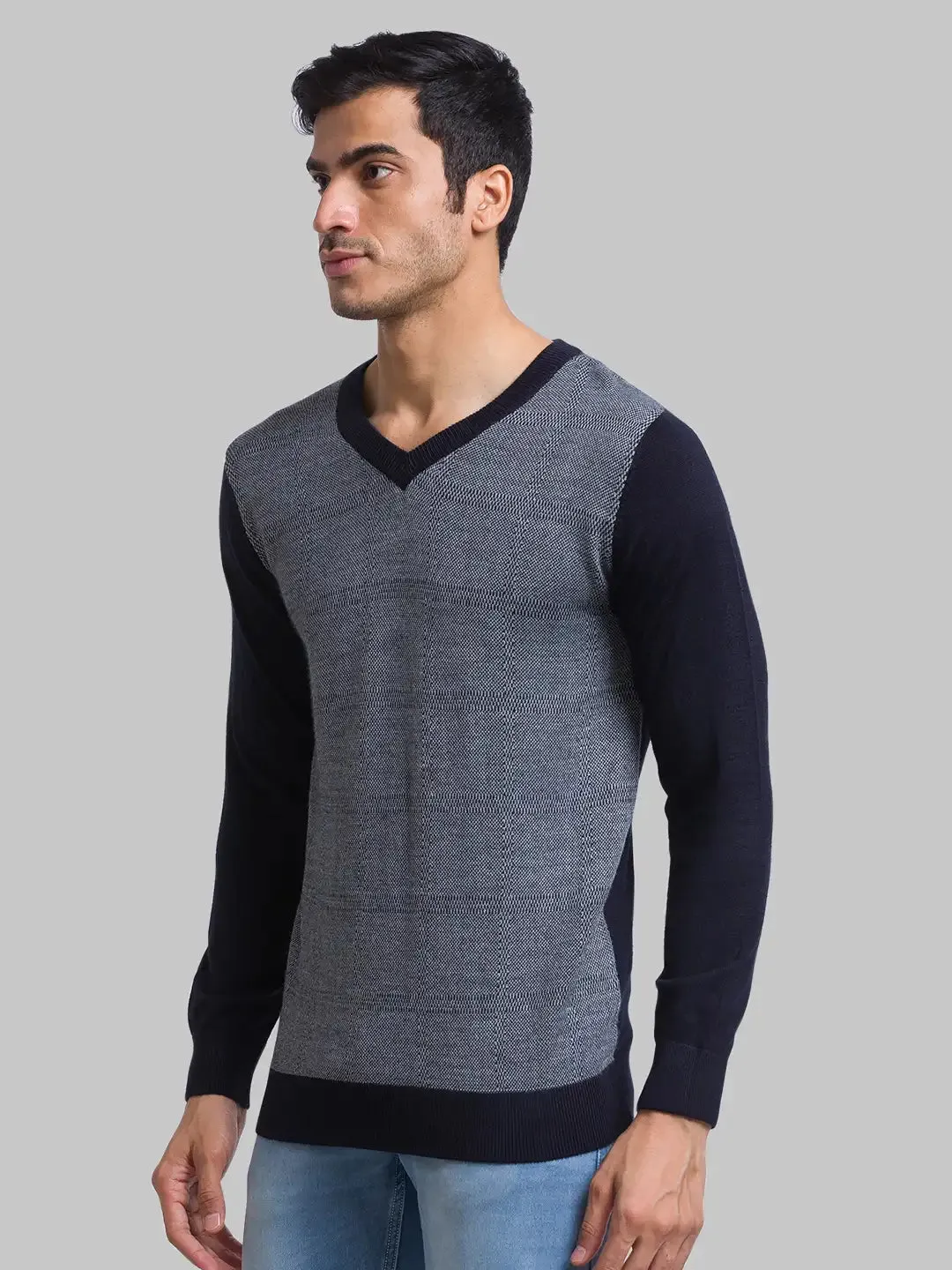 Men Blue Jacquard Acrylic Blend Full Sleeve Sweaters