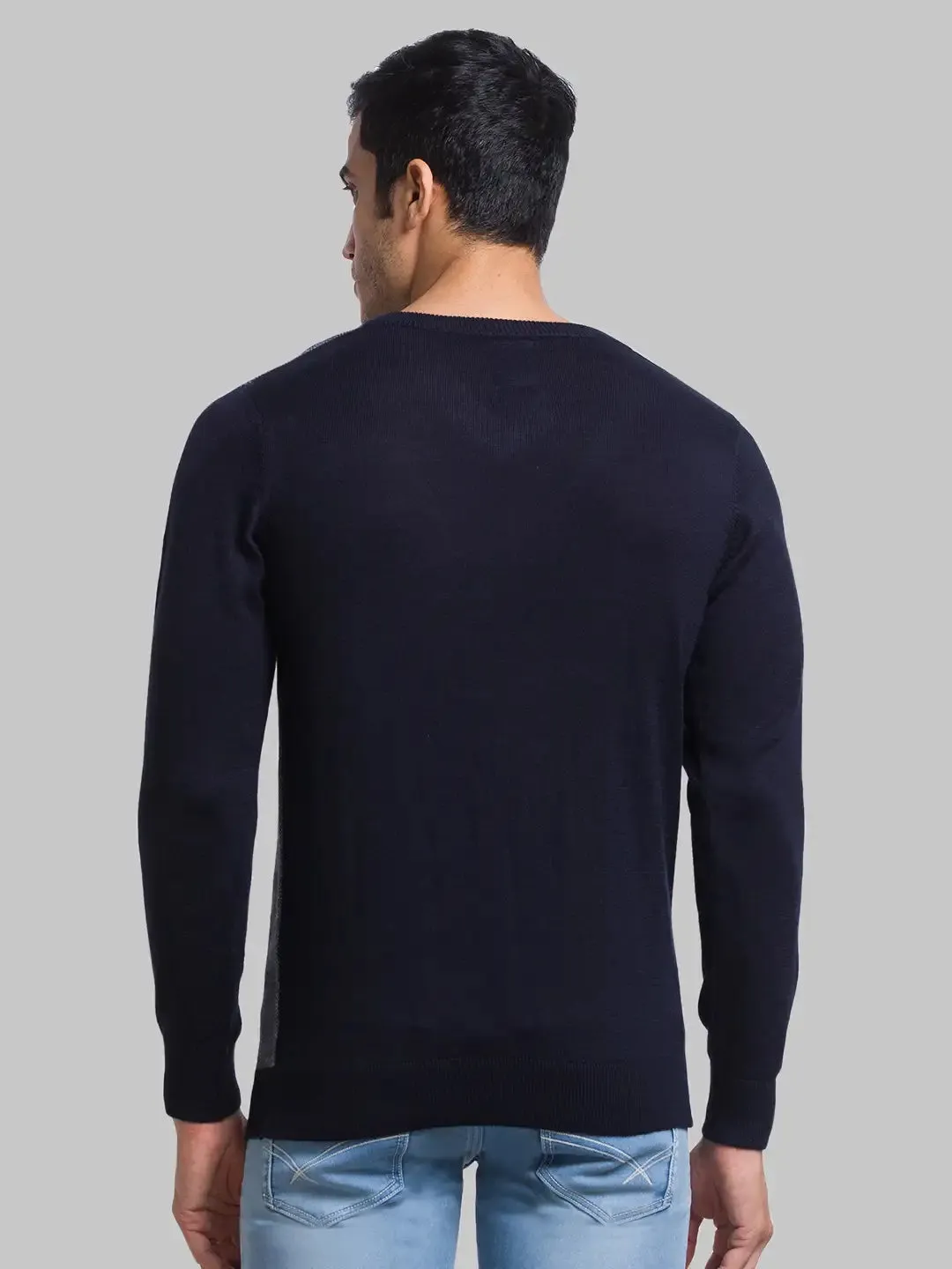 Men Blue Jacquard Acrylic Blend Full Sleeve Sweaters