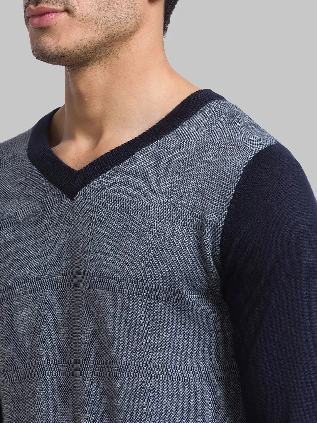 Men Blue Jacquard Acrylic Blend Full Sleeve Sweaters