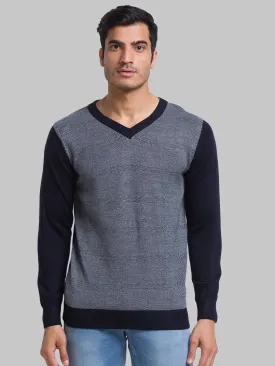 Men Blue Jacquard Acrylic Blend Full Sleeve Sweaters