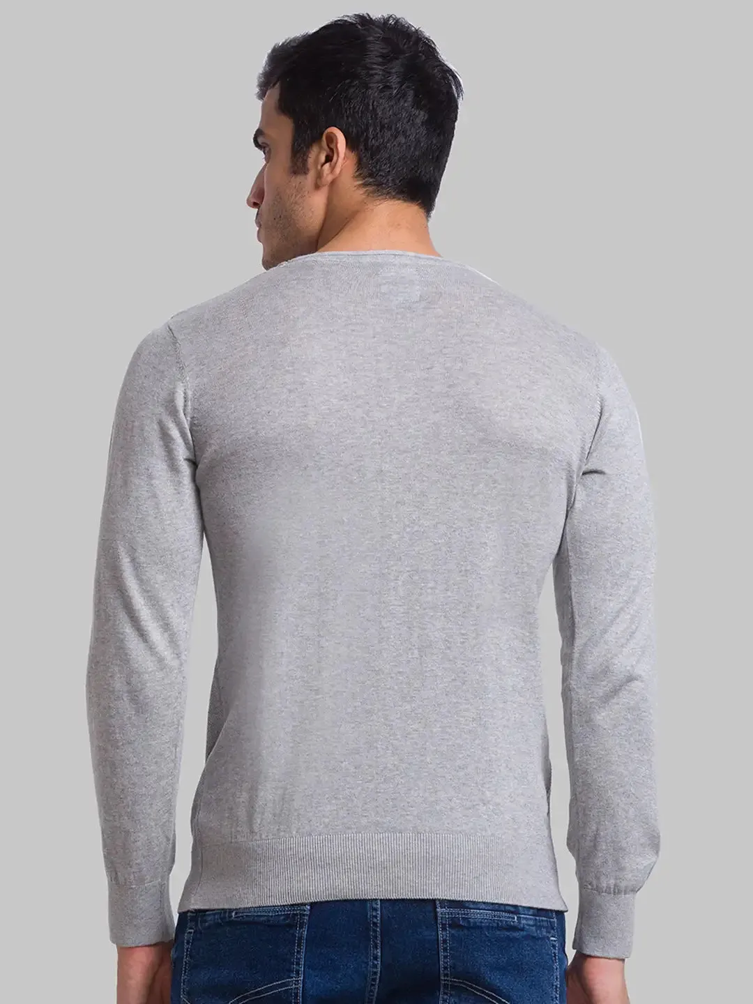 Men Grey Structure Cotton Full Sleeve Sweaters