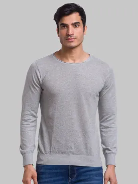 Men Grey Structure Cotton Full Sleeve Sweaters