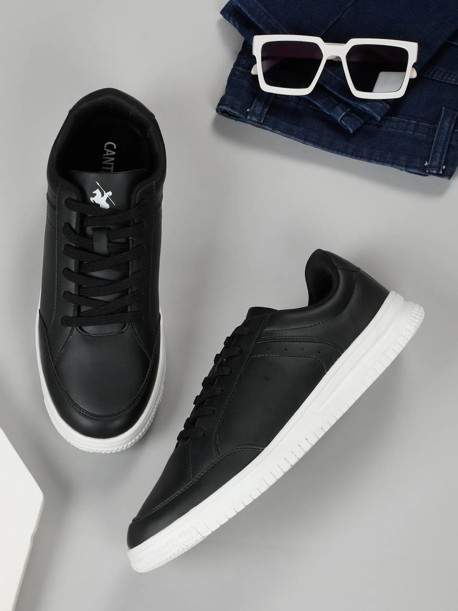 Men's Black Solid Lace-Up Casual Sneakers