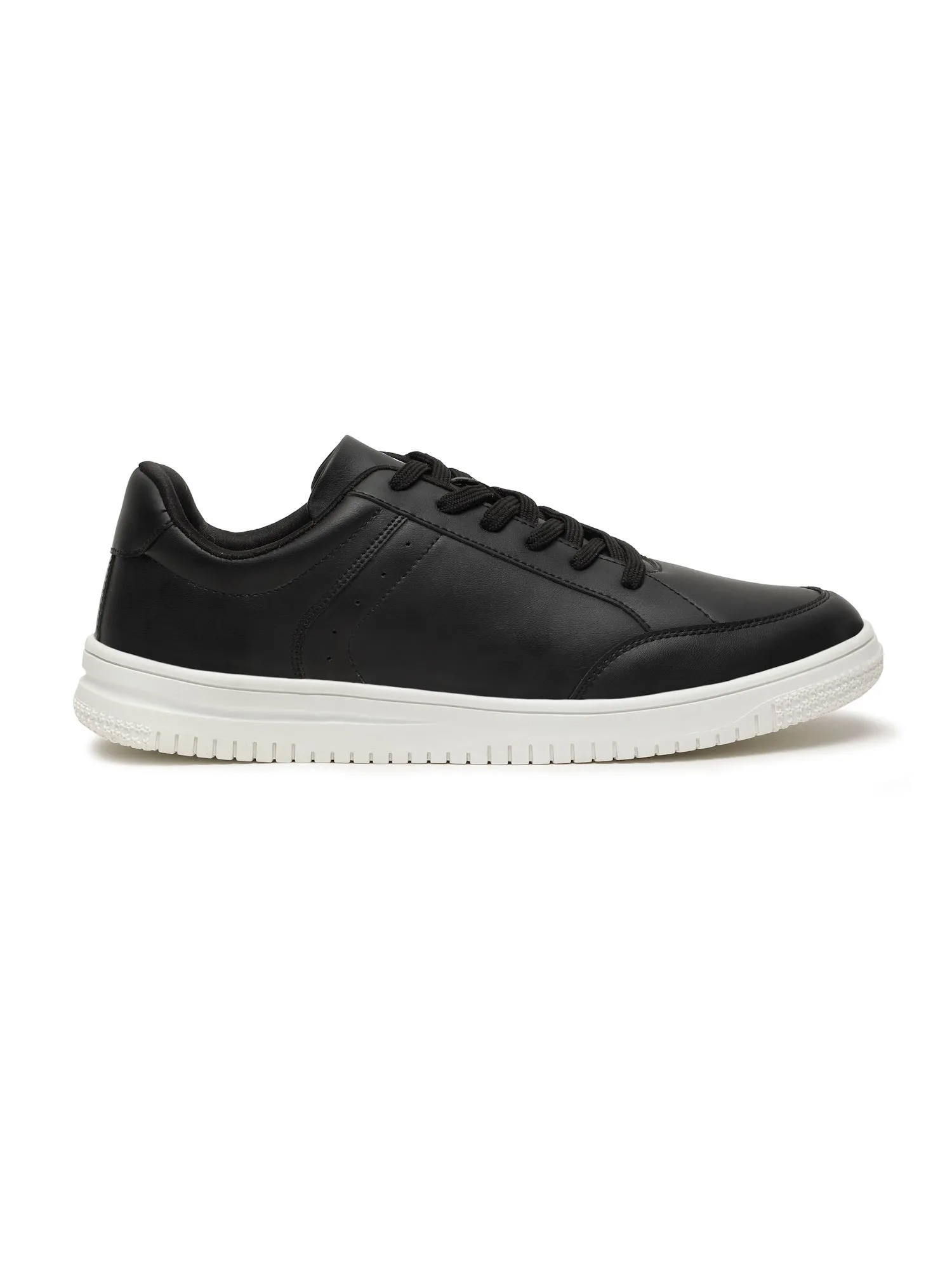 Men's Black Solid Lace-Up Casual Sneakers