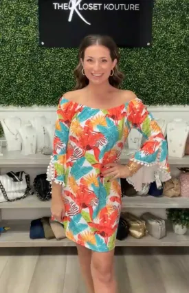 Michelle Orange Jungle Dress With PomPom