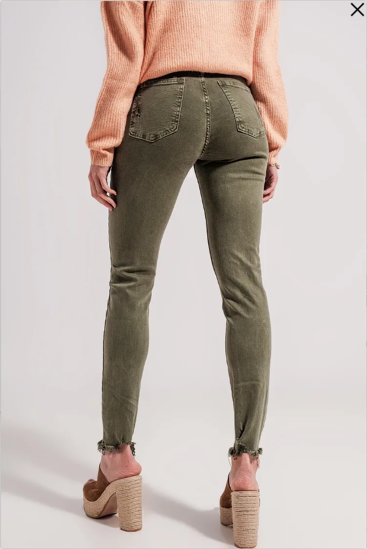 Olive Ripped Skinny Jean