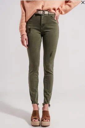 Olive Ripped Skinny Jean