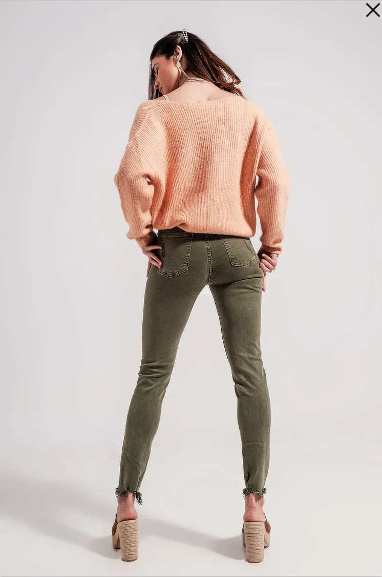 Olive Ripped Skinny Jean