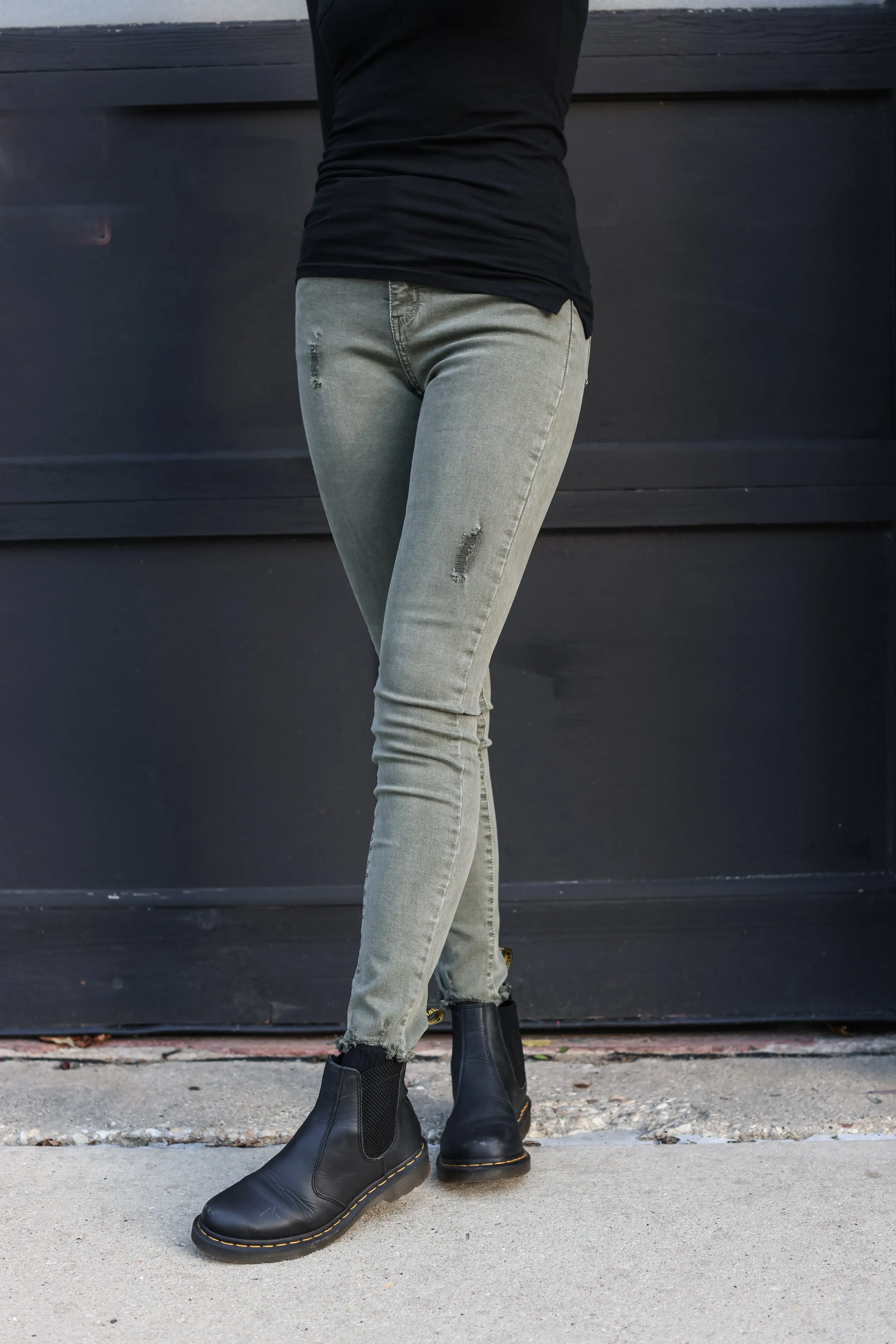 Olive Ripped Skinny Jean