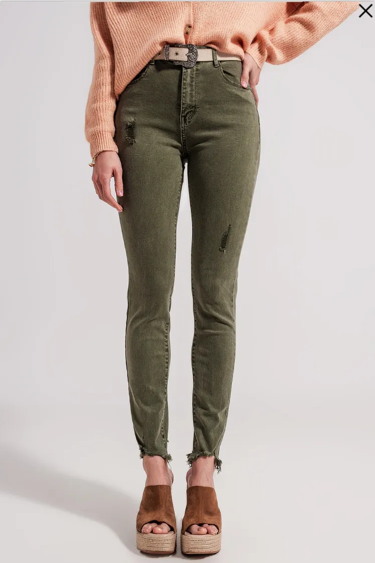 Olive Ripped Skinny Jean