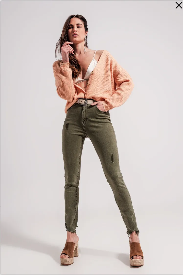 Olive Ripped Skinny Jean