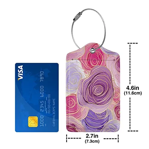 Pink and Purple Rose Flowers Leather Suitcase Luggage Tags, 2 Pack