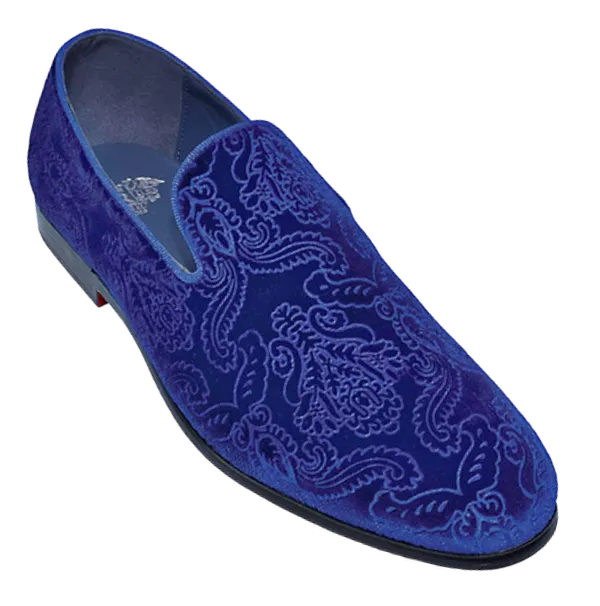 Royal blue men's velvet shoes slip on tuxedo dress shoes fashion design