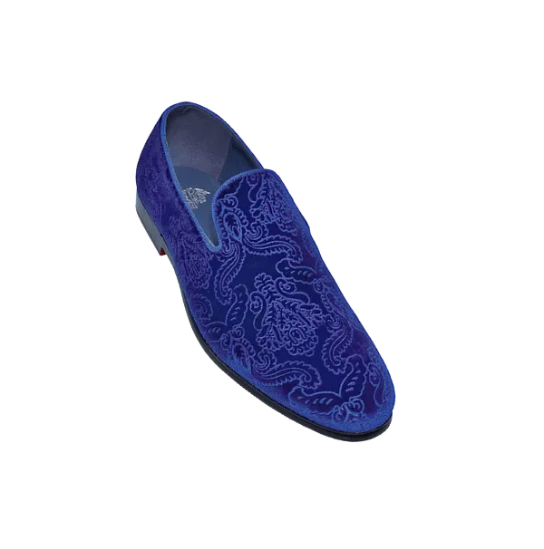 Royal blue men's velvet shoes slip on tuxedo dress shoes fashion design