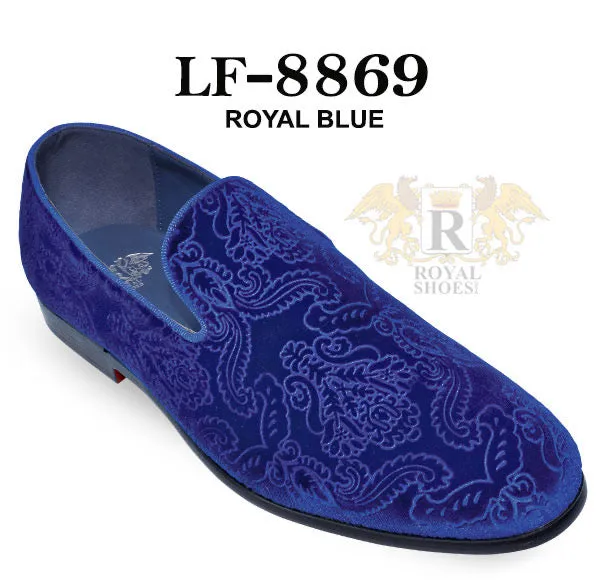 Royal blue men's velvet shoes slip on tuxedo dress shoes fashion design