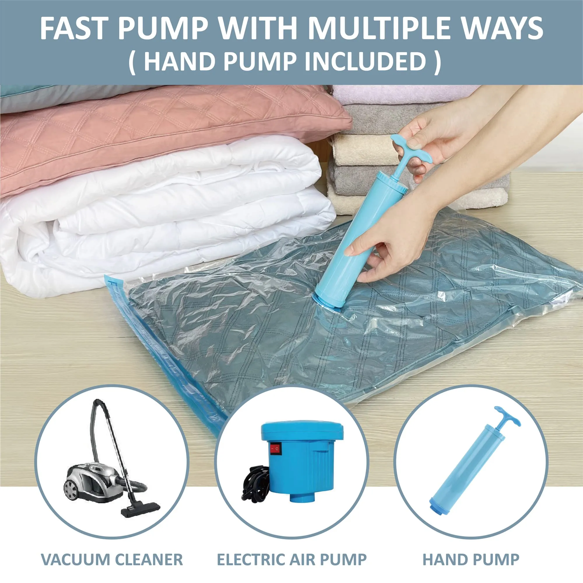 Vacuum Storage Bags, 10 Large Space Saver Bags Seal with Pump, Sealer for Clothes, Comforters, Blankets, Bedding