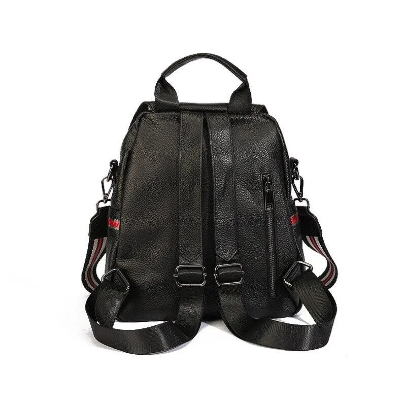 Vintage Fashion Women's Black Genuine Leather Shoulder Bag Backpack