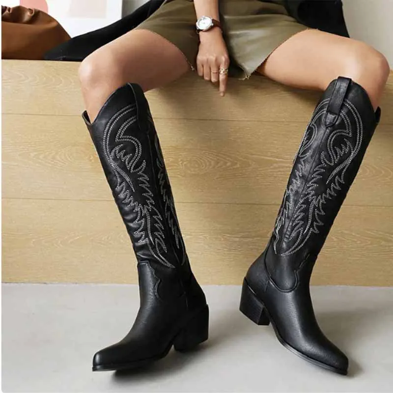 Western Cowgirl Boots Square Heel Embroidery Cowboy Boots