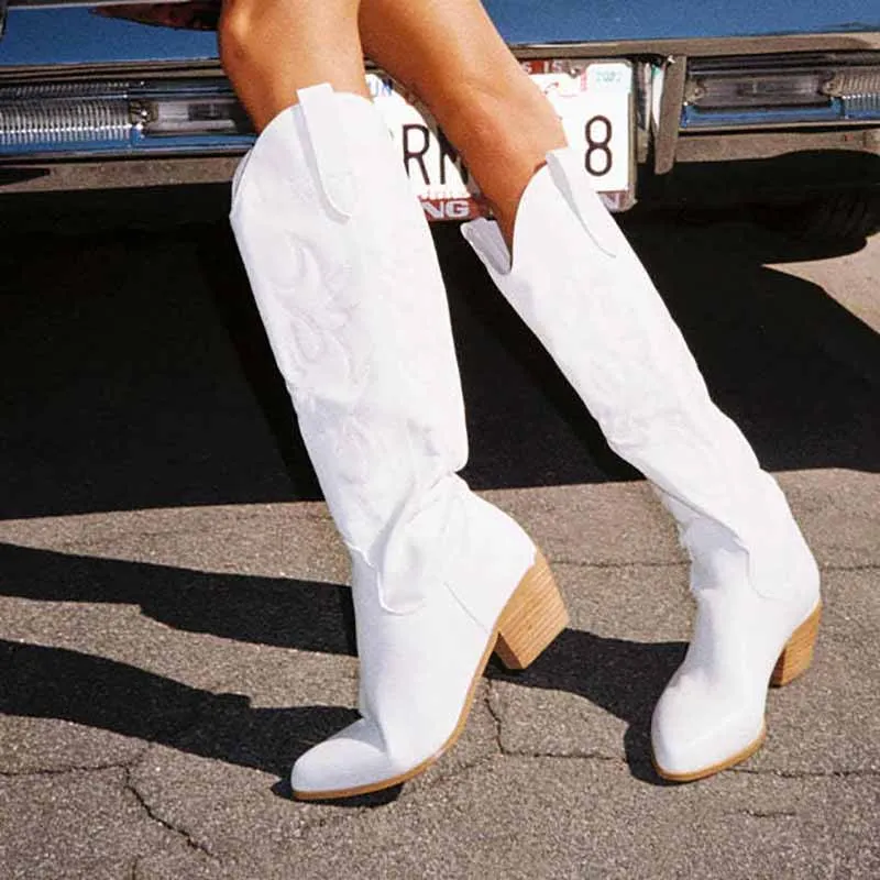 Western Cowgirl Boots Square Heel Embroidery Cowboy Boots