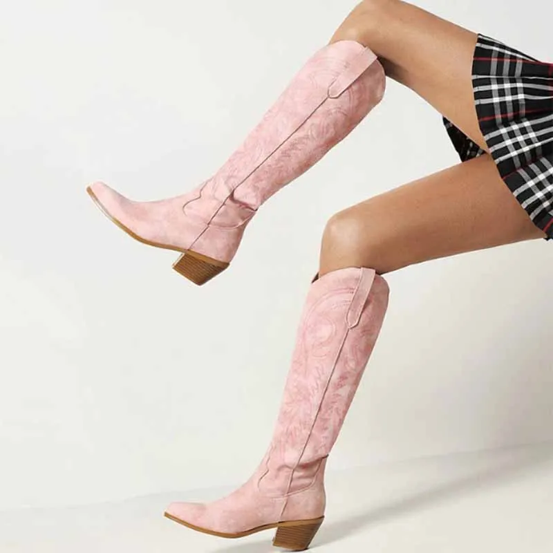 Western Cowgirl Boots Square Heel Embroidery Cowboy Boots