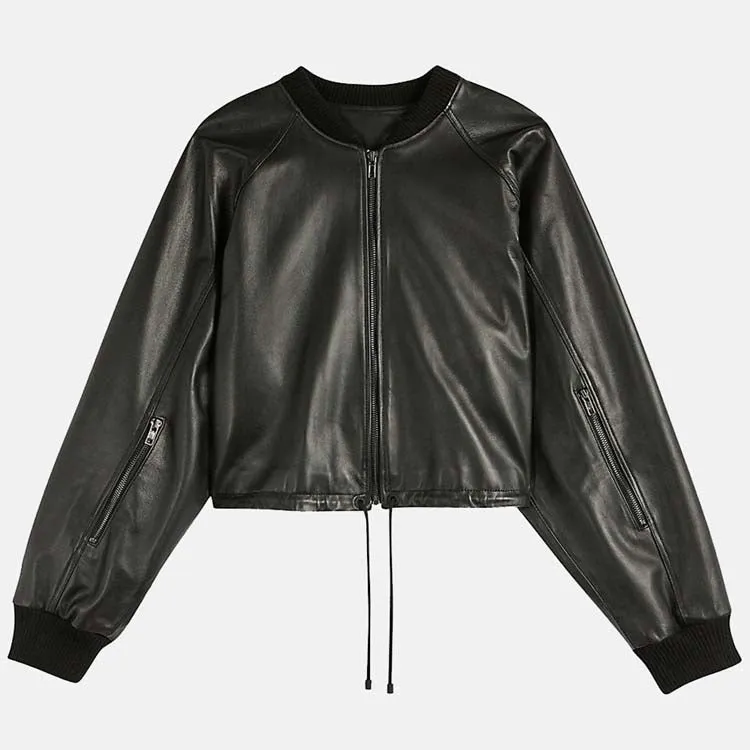 Women’s Black Genuine Leather Bomber Jacket