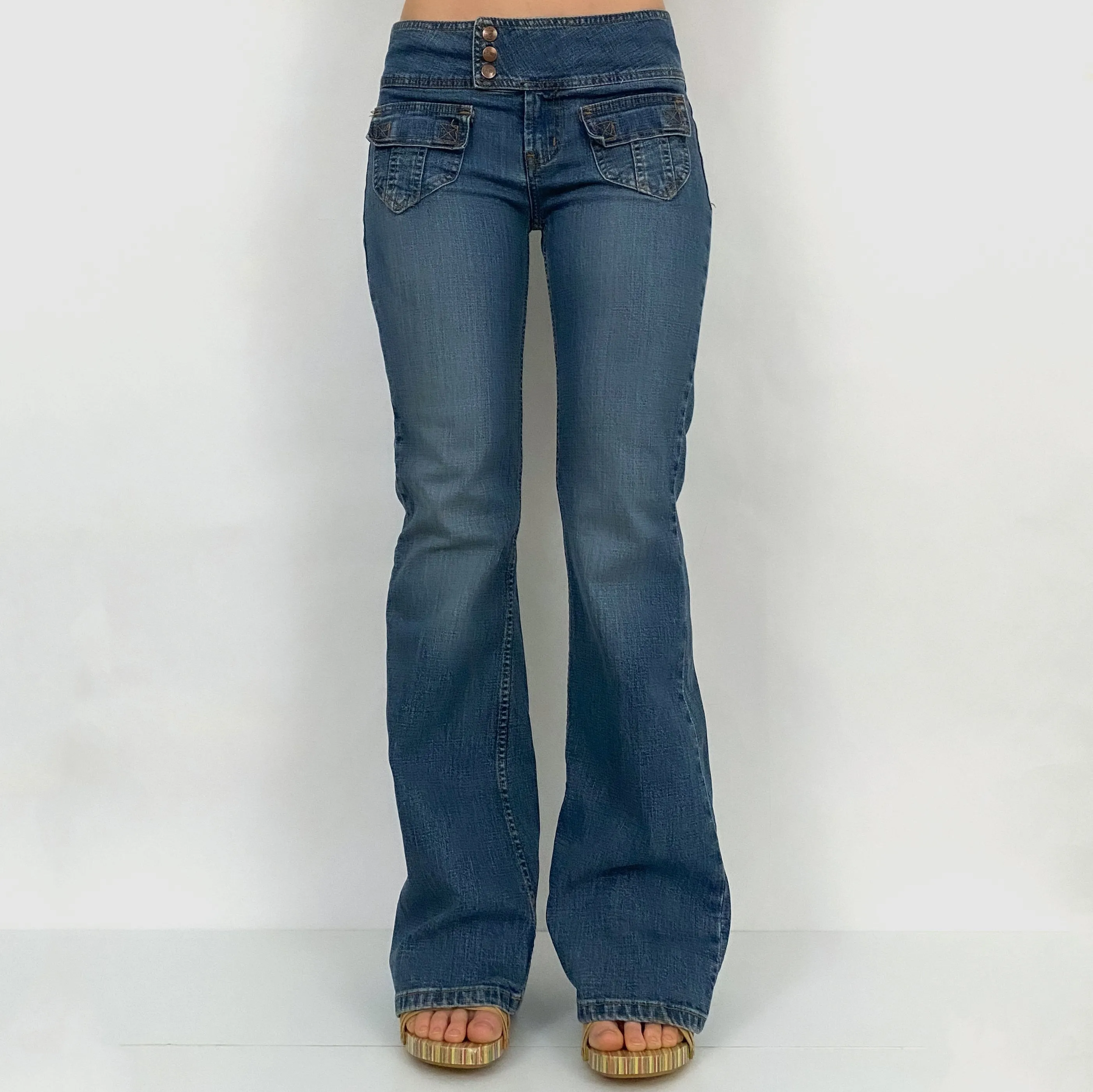 Y2K Snap Button Flares
