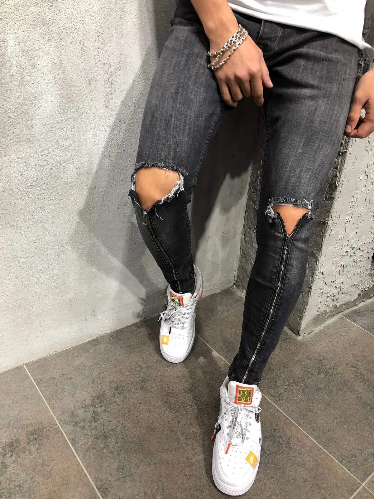 Zipper Jeans - Dark Gray