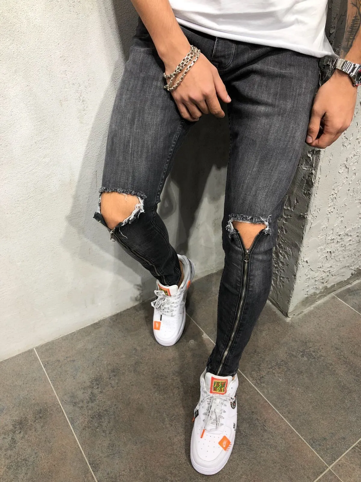 Zipper Jeans - Dark Gray